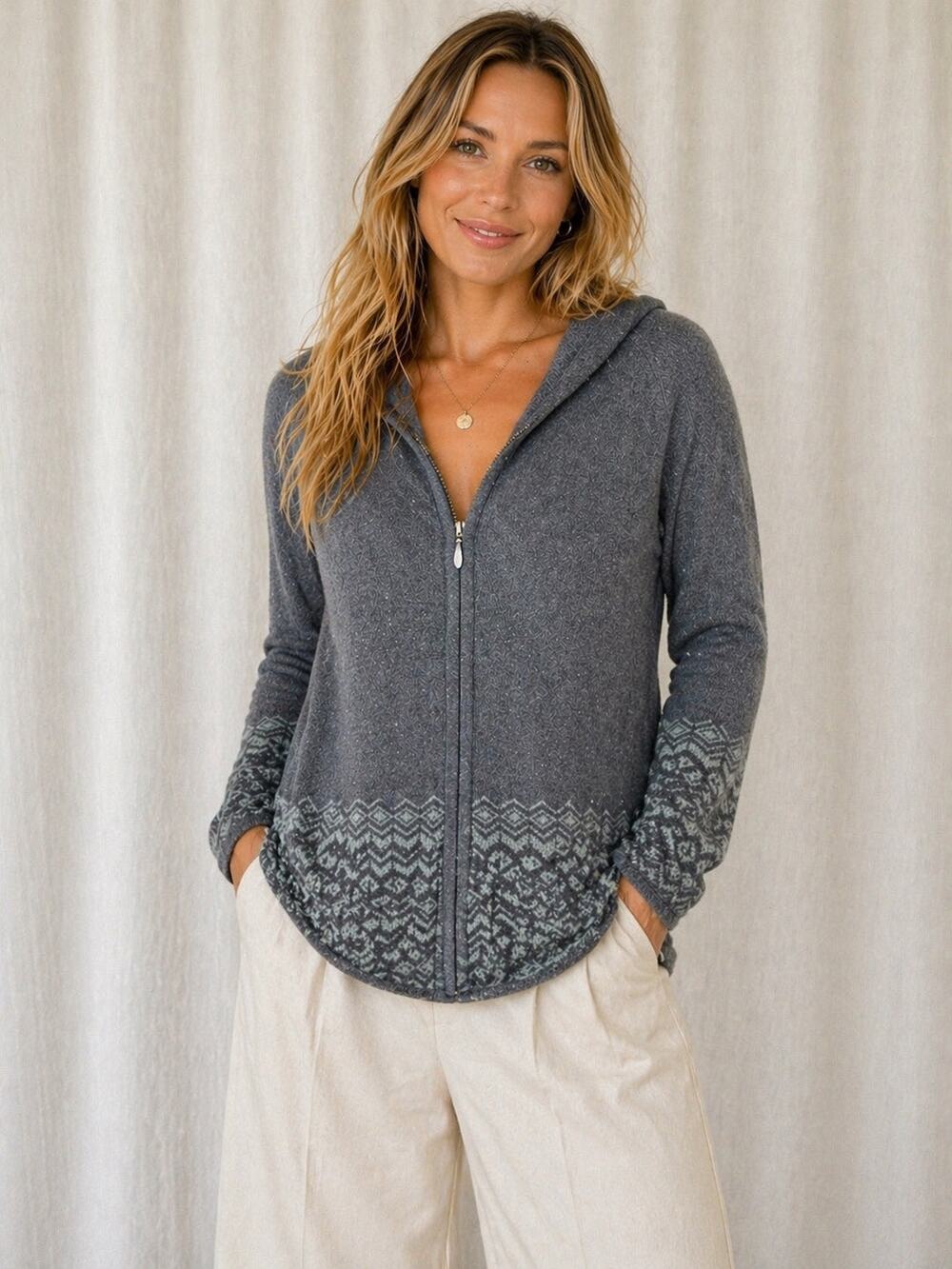 Aspen Gray Zip Hoodie Sweater Womens Small Hooded Knit Jacket
